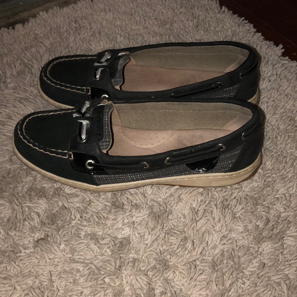 Sherry Boater Shoes - Black and Silver Glitter